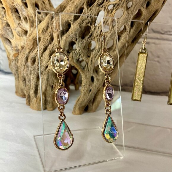 4 Pair SPARKLY Gold-Tone Dangling Hook Earrings - Picture 2 of 6